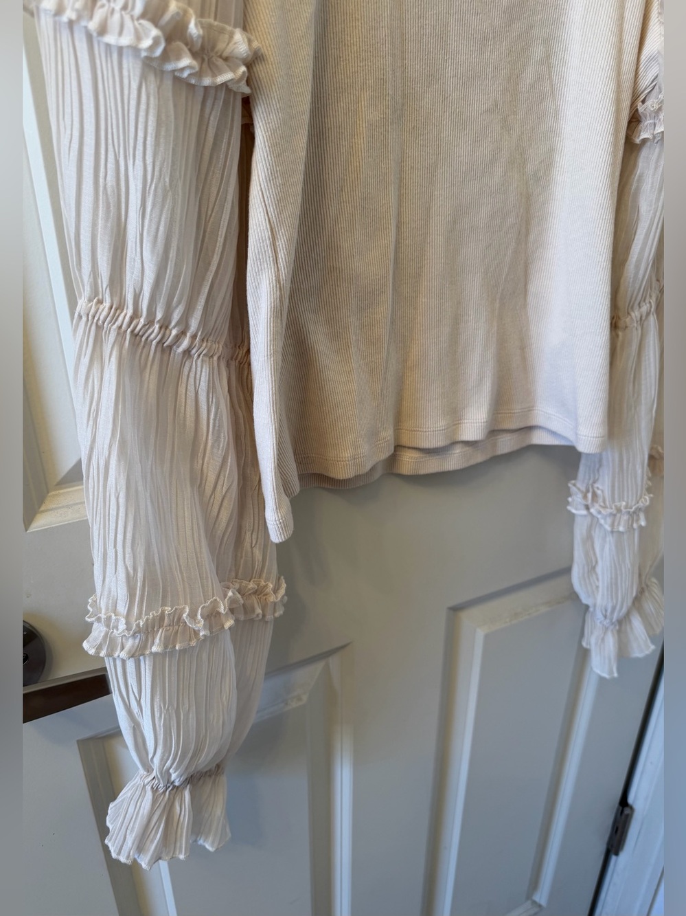 By Anthropologie Long-Sleeve Victorian Ruffled Top in Cream, Size Small - Picture 6 of 10